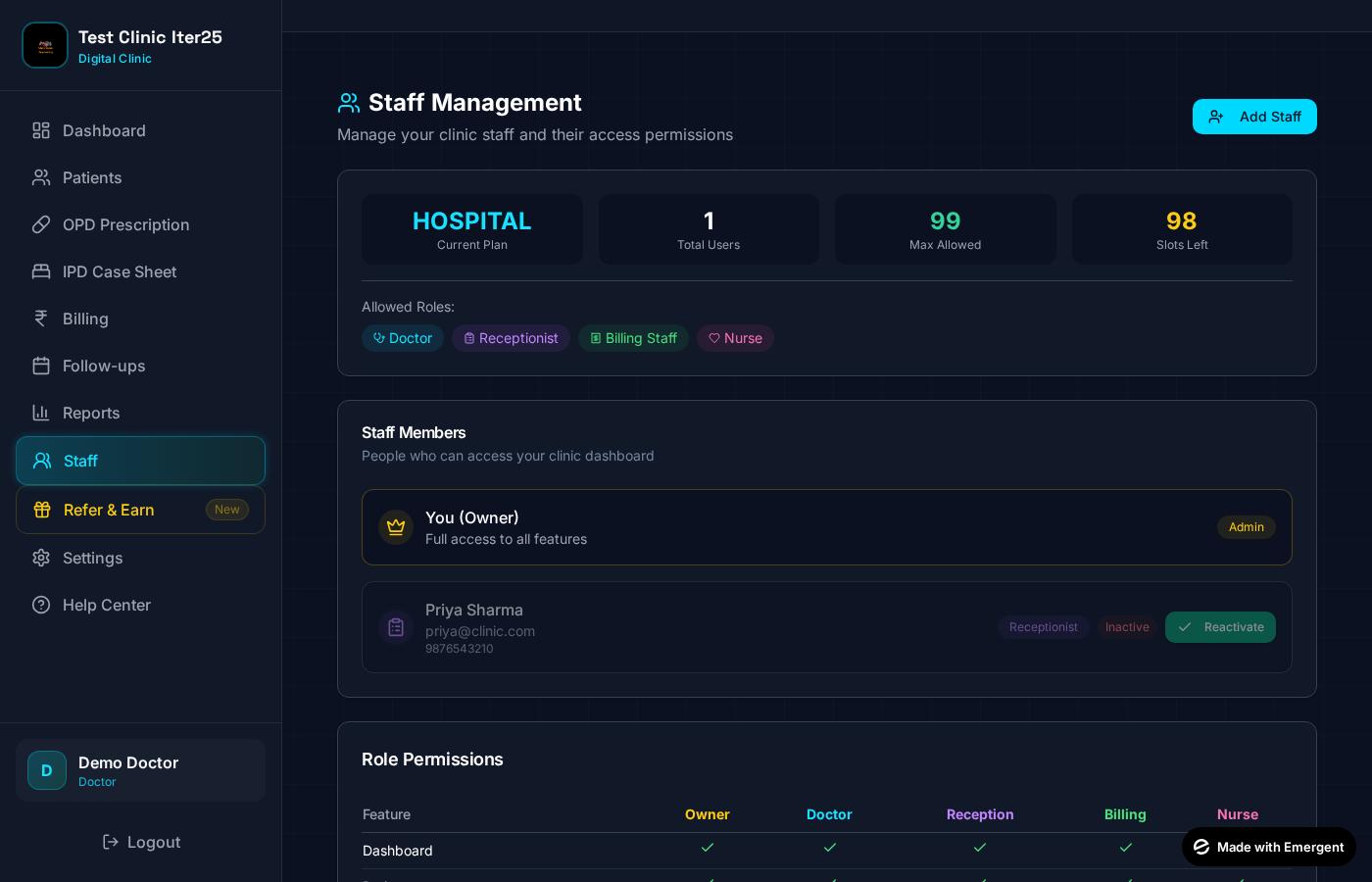 Multi-Staff Role Management
